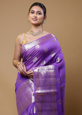 Purple Dupion Silk Saree With Blouse Piece