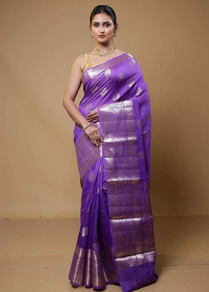 Purple Dupion Silk Saree With Blouse Piece