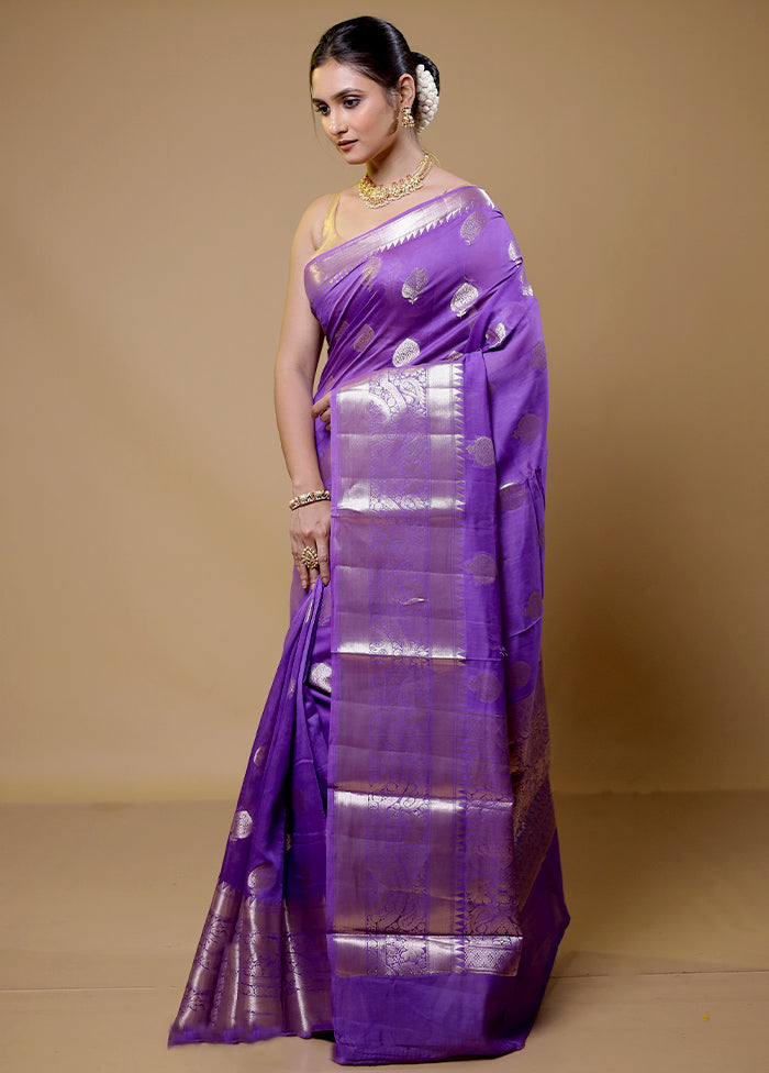 Purple Dupion Silk Saree With Blouse Piece