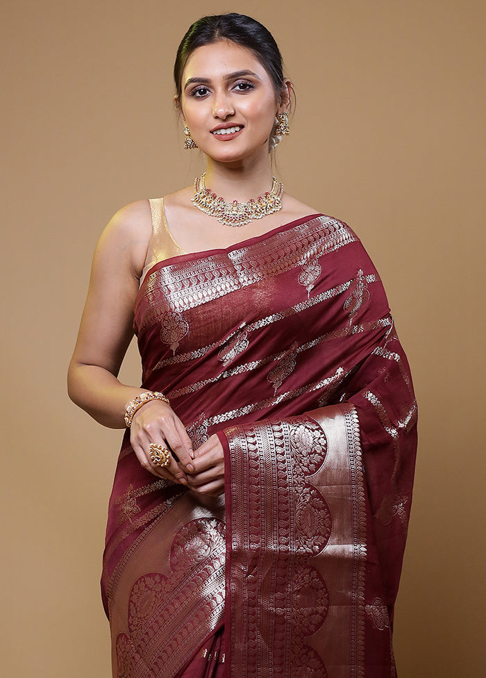 Maroon Dupion Silk Saree With Blouse Piece