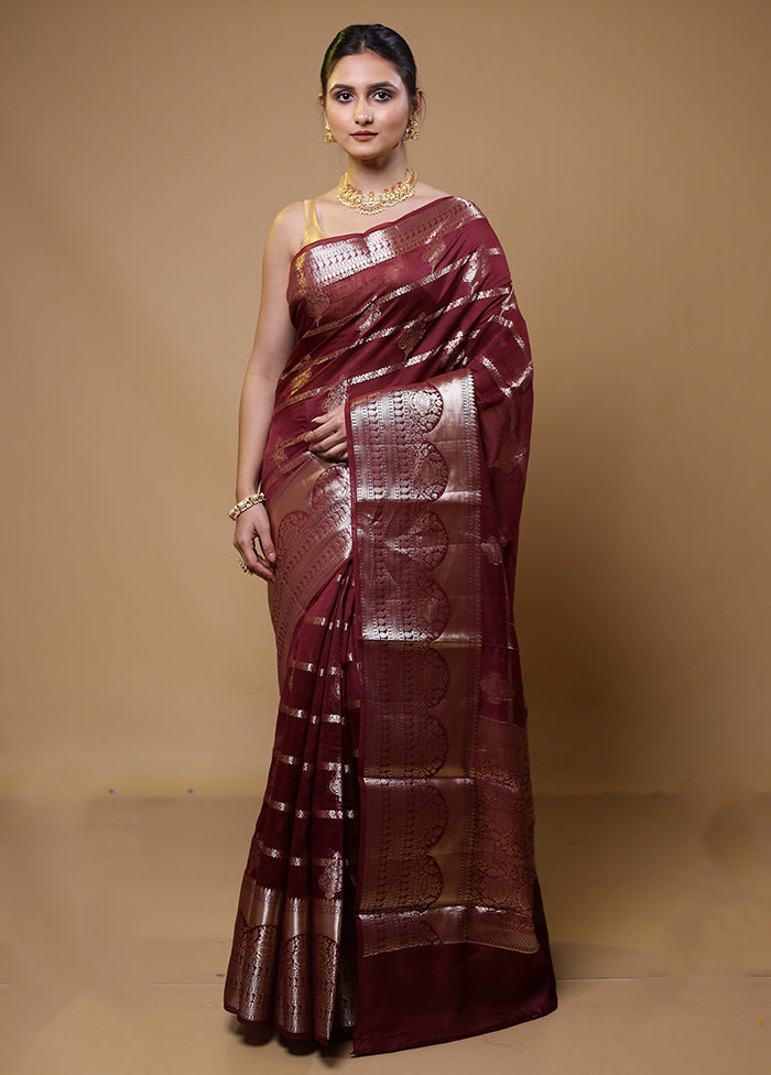 Maroon Dupion Silk Saree With Blouse Piece