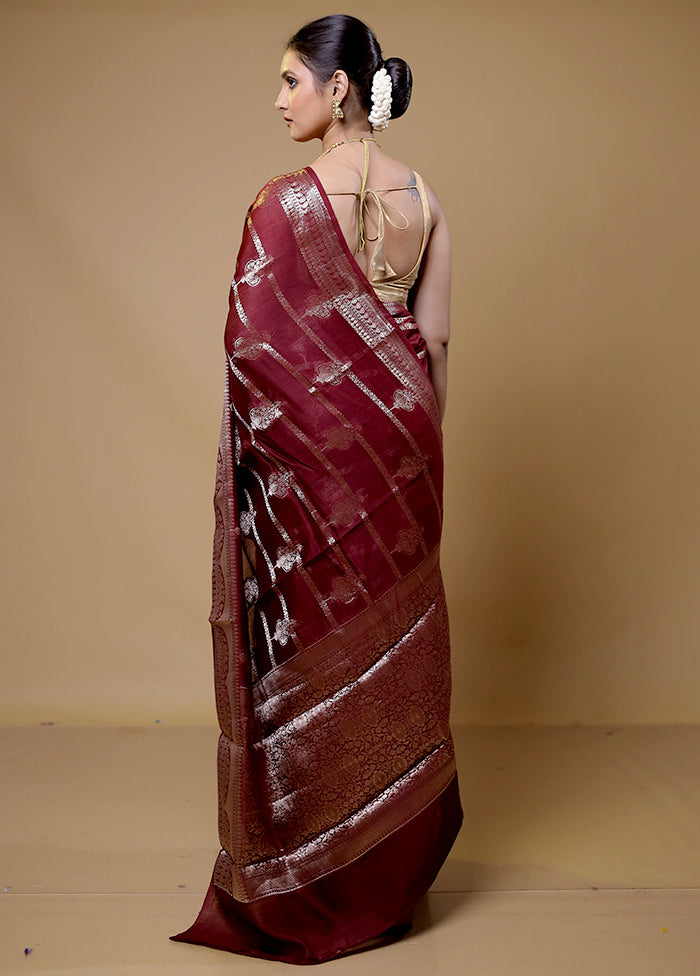 Maroon Dupion Silk Saree With Blouse Piece