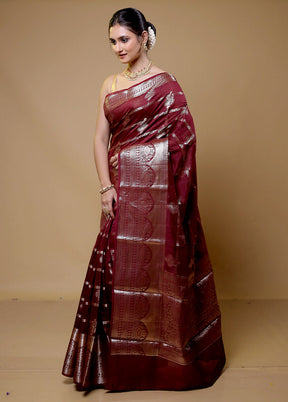 Maroon Dupion Silk Saree With Blouse Piece