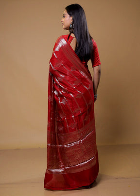 Red Dupion Silk Saree With Blouse Piece