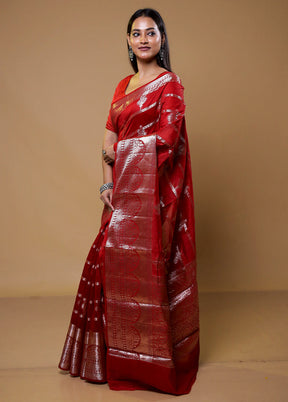 Red Dupion Silk Saree With Blouse Piece