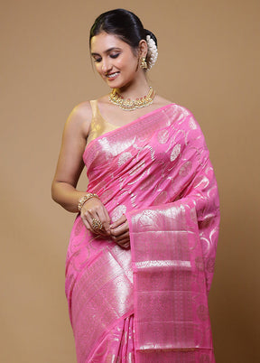 Pink Dupion Silk Saree With Blouse Piece