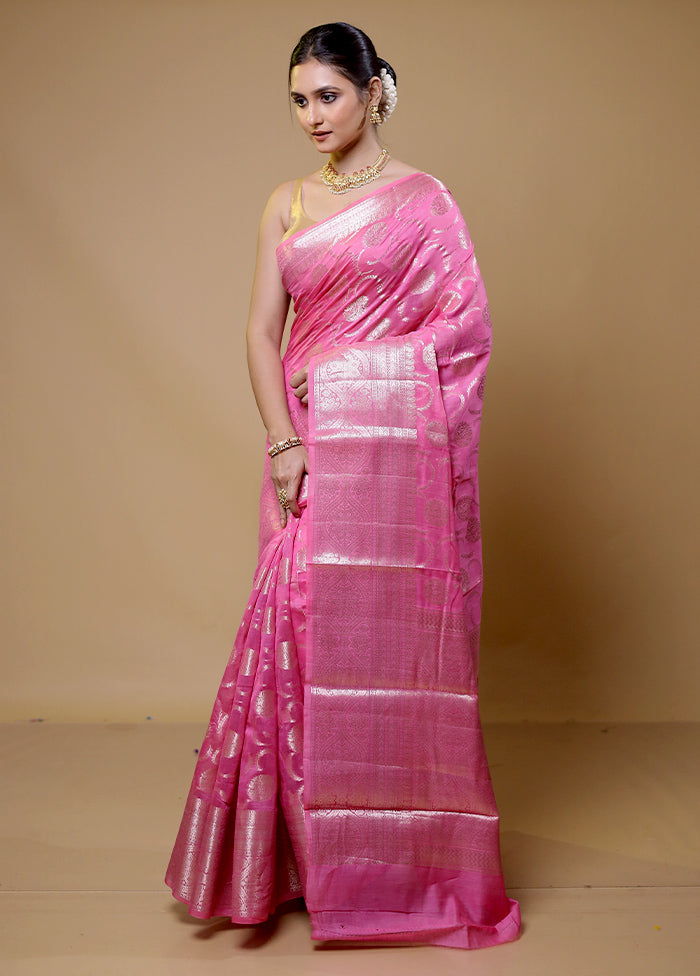 Pink Dupion Silk Saree With Blouse Piece