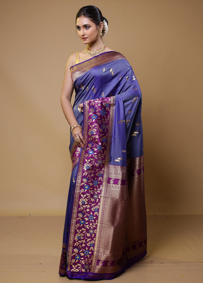 Purple Dupion Silk Saree With Blouse Piece