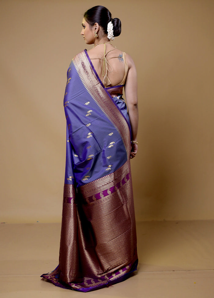 Purple Dupion Silk Saree With Blouse Piece