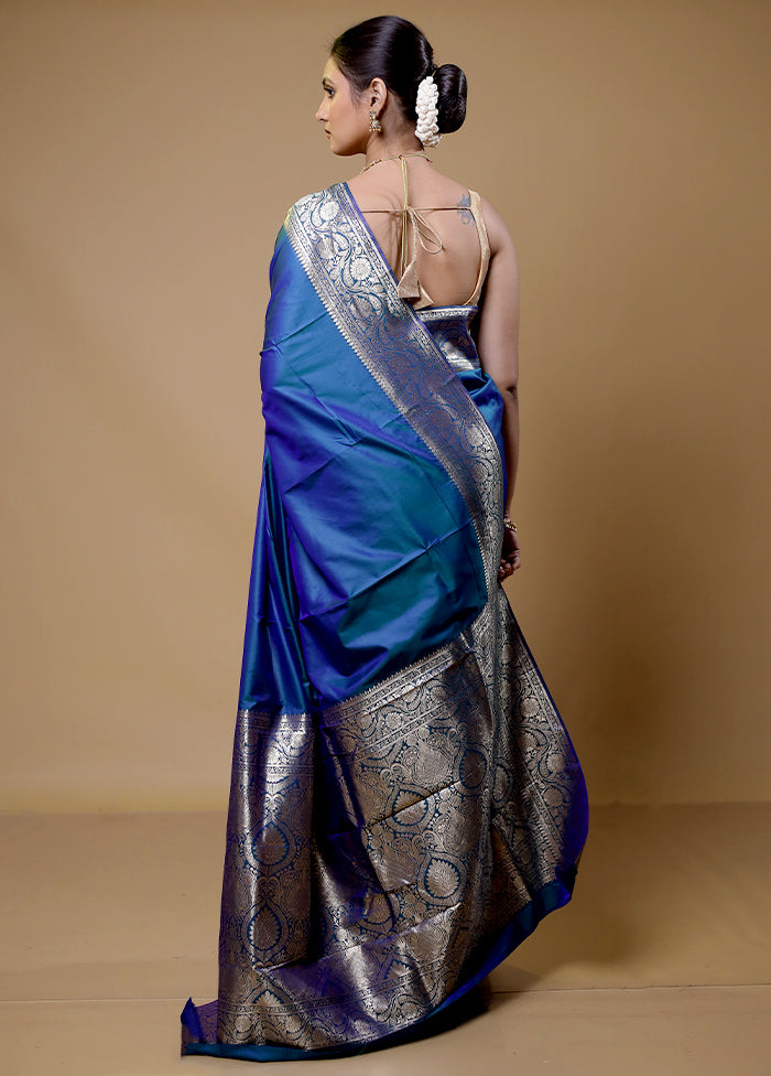 Blue Dupion Silk Saree With Blouse Piece