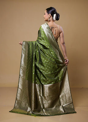 Green Dupion Silk Saree With Blouse Piece