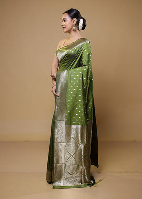 Green Dupion Silk Saree With Blouse Piece