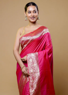 Pink Dupion Silk Saree With Blouse Piece