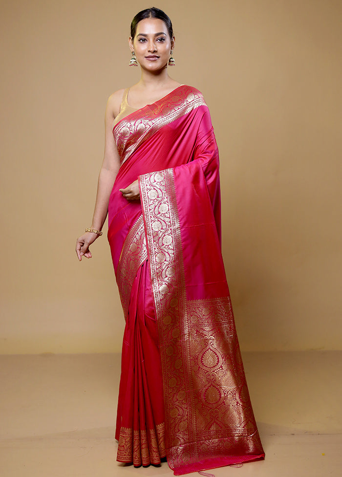 Pink Dupion Silk Saree With Blouse Piece