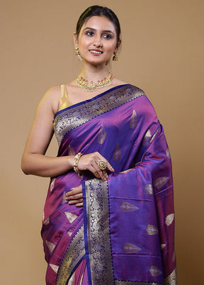 Purple Dupion Silk Saree With Blouse Piece