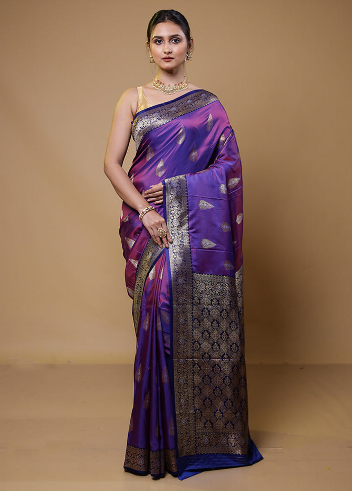 Purple Dupion Silk Saree With Blouse Piece