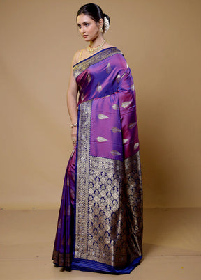 Purple Dupion Silk Saree With Blouse Piece