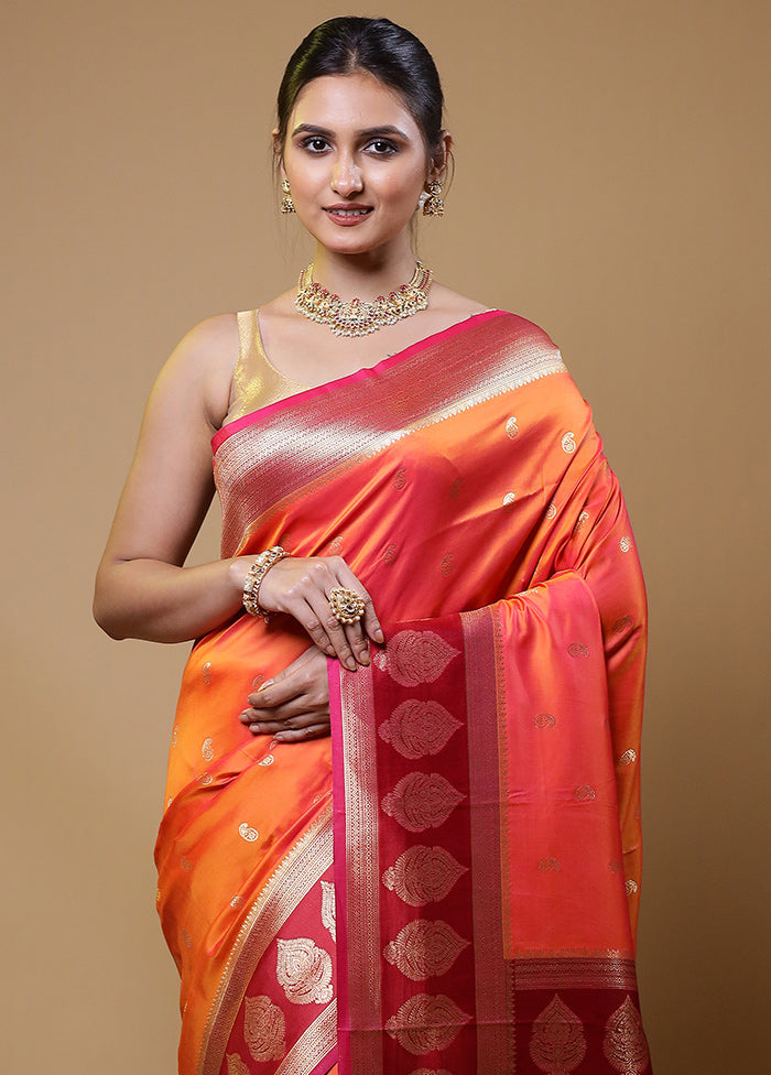 Orange Dupion Silk Saree With Blouse Piece