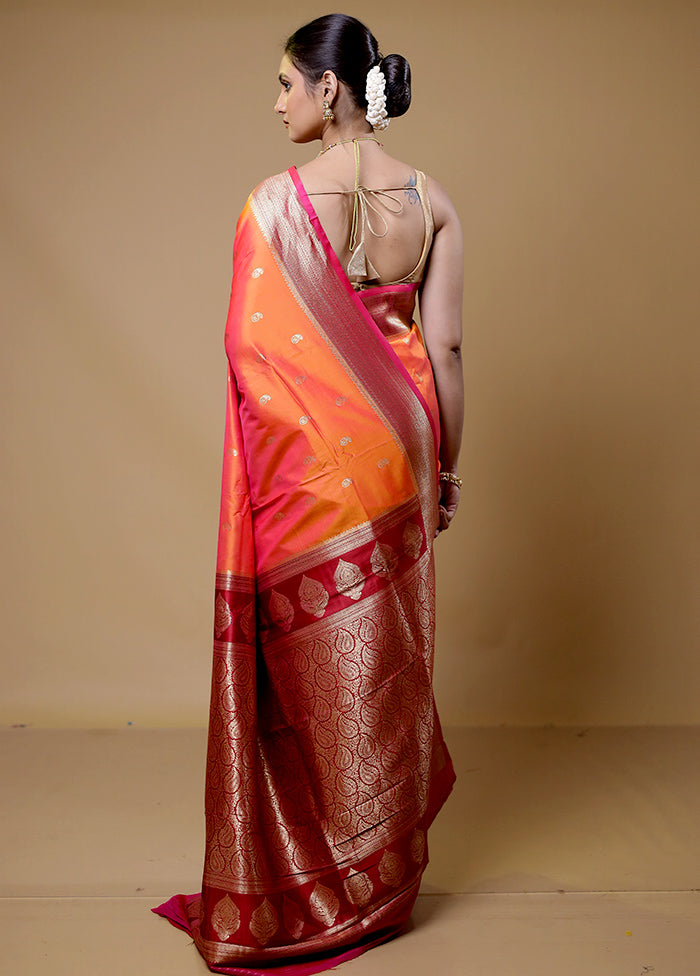 Orange Dupion Silk Saree With Blouse Piece