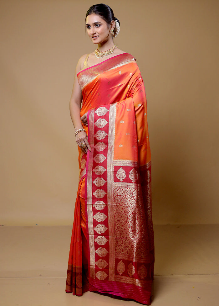 Orange Dupion Silk Saree With Blouse Piece