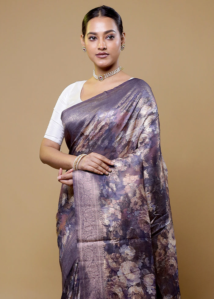 Purple Organza Saree With Blouse Piece