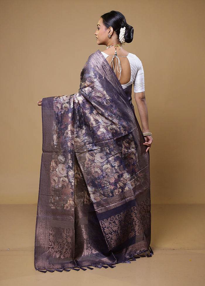 Purple Organza Saree With Blouse Piece