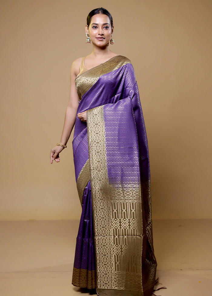 Purple Dupion Silk Saree With Blouse Piece