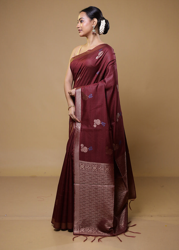 Maroon Dupion Silk Saree With Blouse Piece