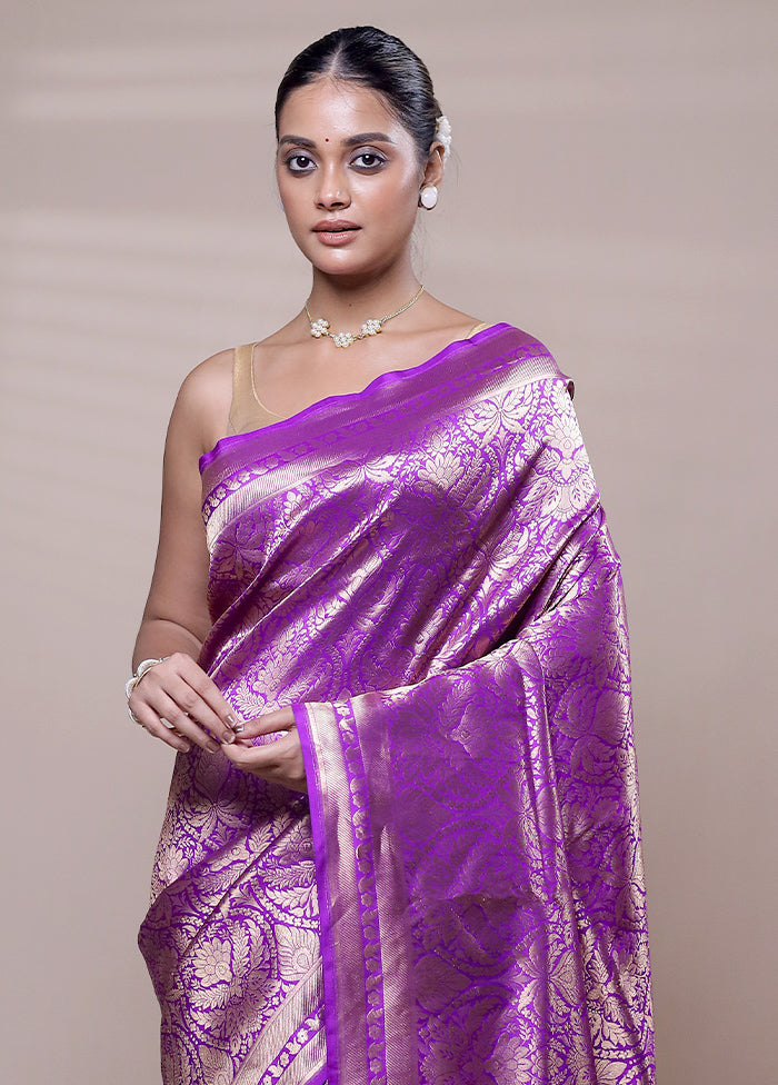 Purple Handloom Katan Pure Silk Saree With Blouse Piece