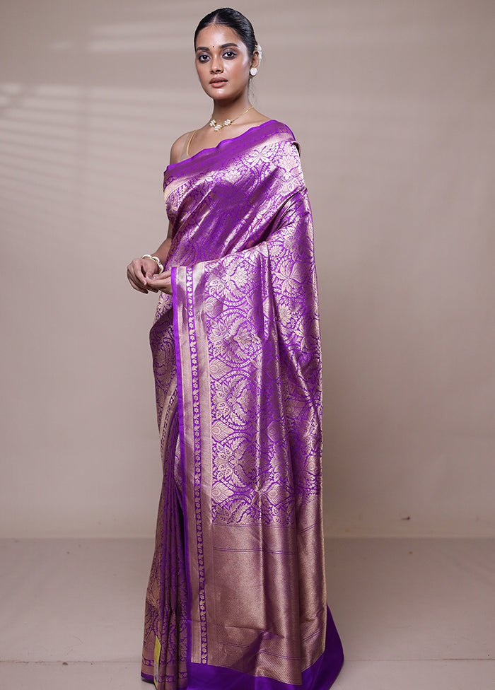 Purple Handloom Katan Pure Silk Saree With Blouse Piece