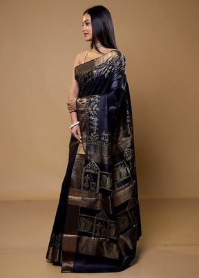 Black Handloom Tussar Pure Silk Saree With Blouse Piece