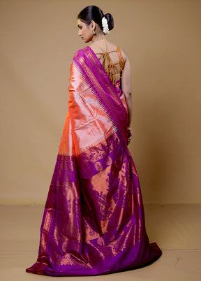 Peach Kanjivaram Silk Saree With Blouse Piece