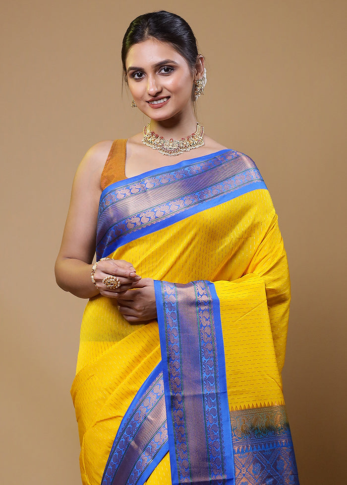 Yellow Kanjivaram Silk Saree With Blouse Piece