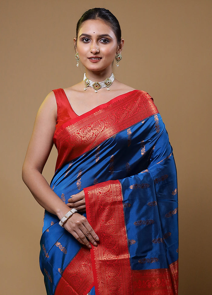 Blue Kanjivaram Silk Saree With Blouse Piece