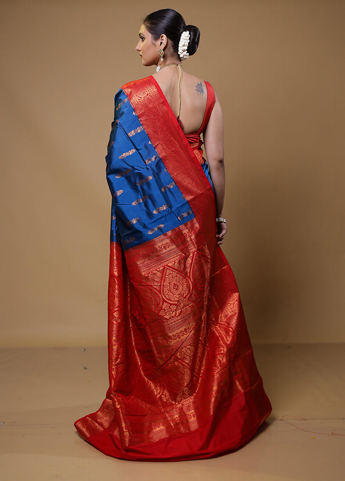 Blue Kanjivaram Silk Saree With Blouse Piece