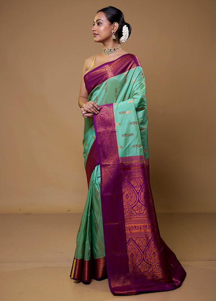 Green Kanjivaram Silk Saree With Blouse Piece