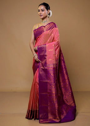 Pink Kanjivaram Silk Saree With Blouse Piece