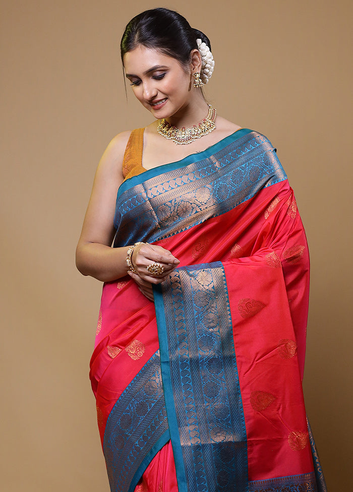 Pink Kanjivaram Silk Saree With Blouse Piece