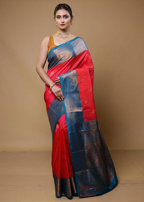 Pink Kanjivaram Silk Saree With Blouse Piece