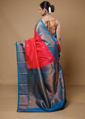 Pink Kanjivaram Silk Saree With Blouse Piece