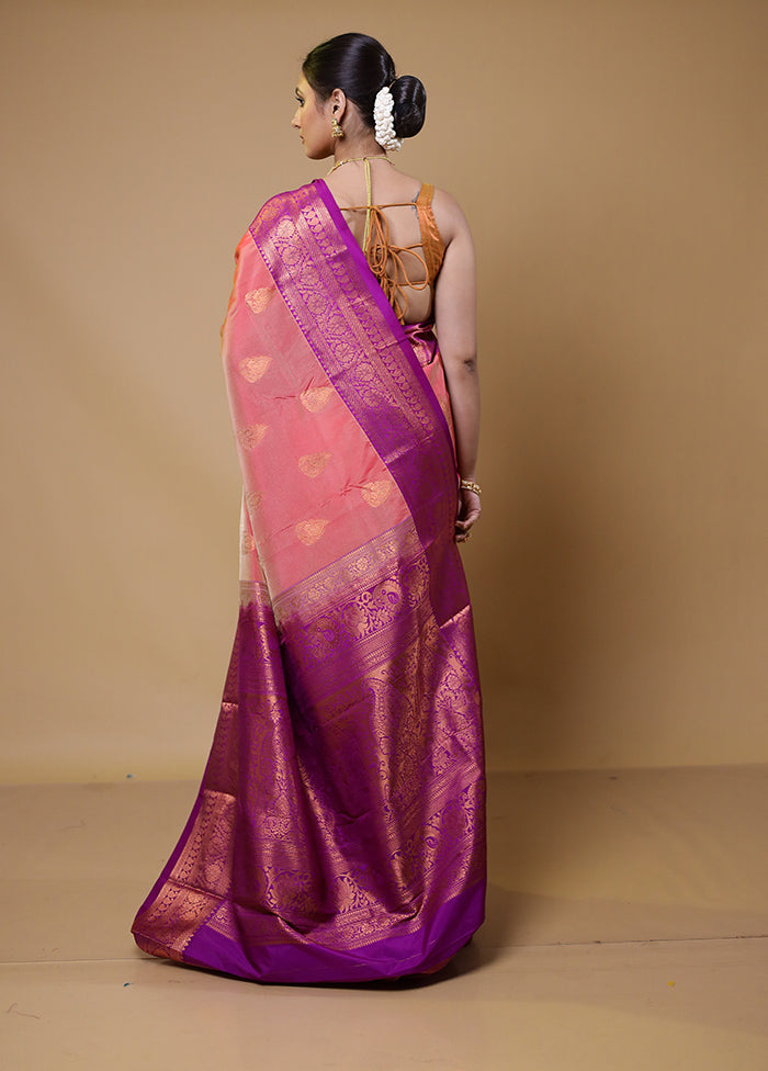 Pink Kanjivaram Silk Saree With Blouse Piece