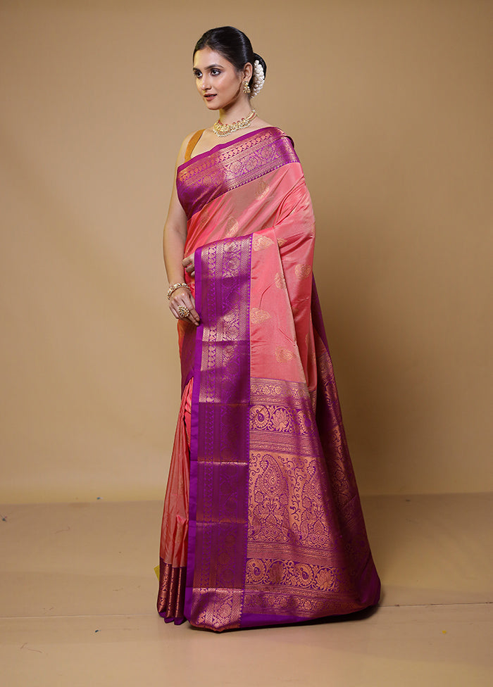 Pink Kanjivaram Silk Saree With Blouse Piece