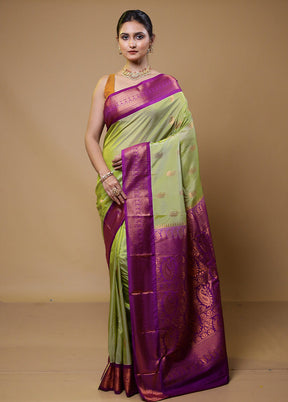 Green Kanjivaram Silk Saree With Blouse Piece