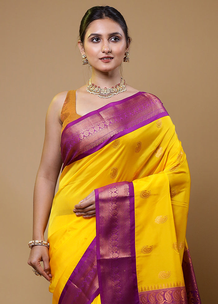 Yellow Kanjivaram Silk Saree With Blouse Piece