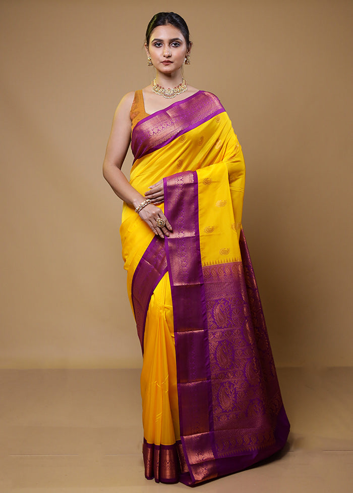 Yellow Kanjivaram Silk Saree With Blouse Piece