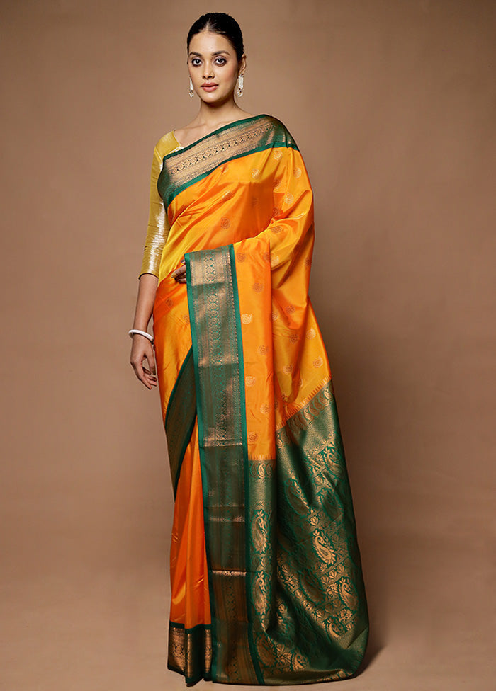 Orange Kanjivaram Silk Saree With Blouse Piece