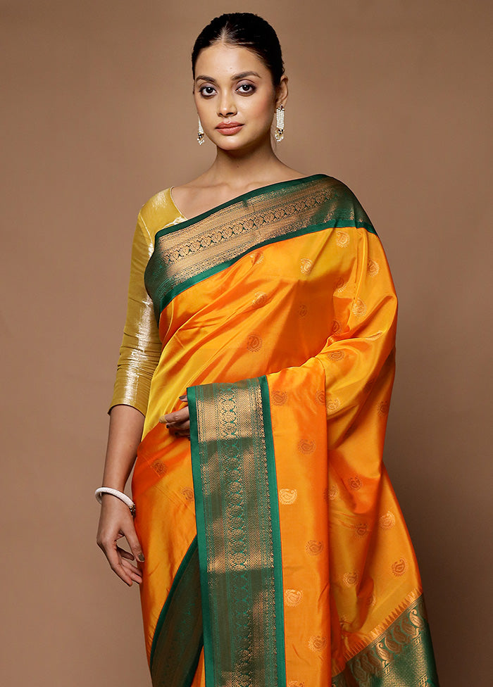 Orange Kanjivaram Silk Saree With Blouse Piece