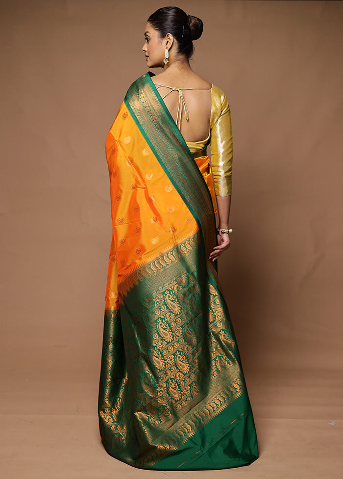 Orange Kanjivaram Silk Saree With Blouse Piece