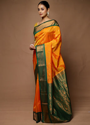 Orange Kanjivaram Silk Saree With Blouse Piece