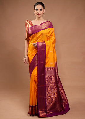 Yellow Kanjivaram Silk Saree With Blouse Piece